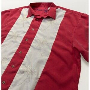 BAMBOO CAY Embroidered SHORT SLEEVE ALOHA HAWAIIAN VACATION SHIRT Mens XL Tomato